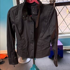 White House Black Market Black Utility Jacket with Snap Front